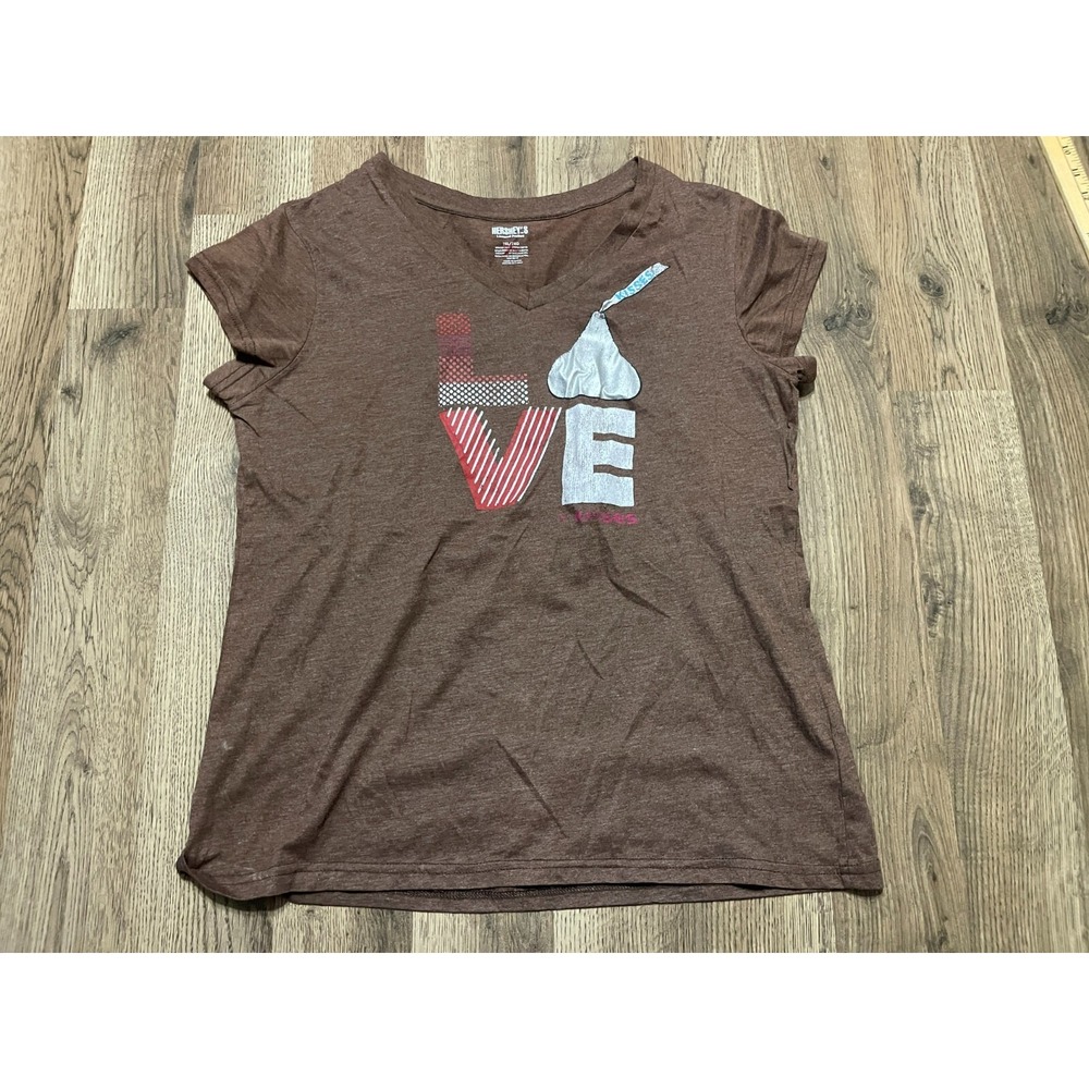 Hershey's Shirt, Women's Size 2XL, Brown, LOVE, V-neck